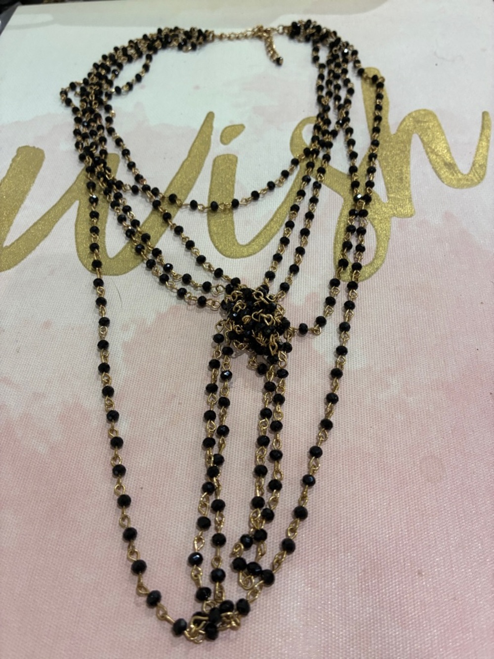 Women's Multi-Strand Black and Gold Beaded Necklace -